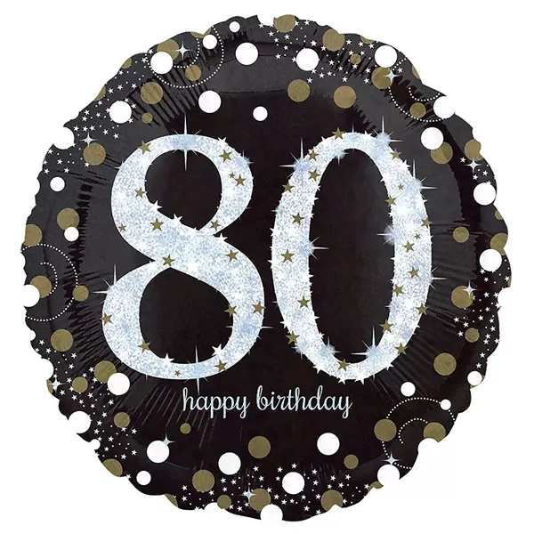80. évszámos fólia lufi, gömb, HB, fekete