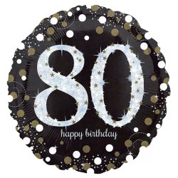 80. évszámos fólia lufi, gömb, HB, fekete