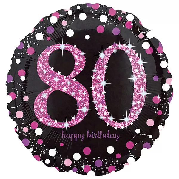 80. évszámos fólia lufi, gömb, HB, fekete-pink