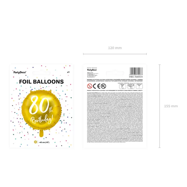80. Évszámos lufi, fólia, arany, happy b, 18