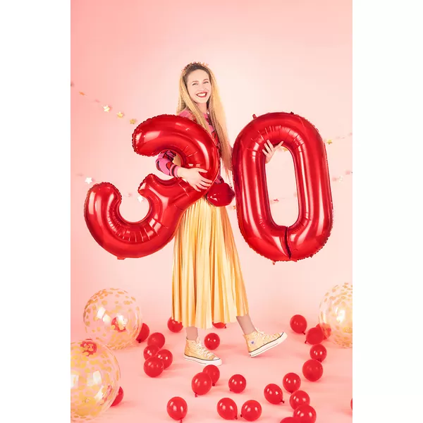 9. szám, fólia lufi, 86 cm, piros