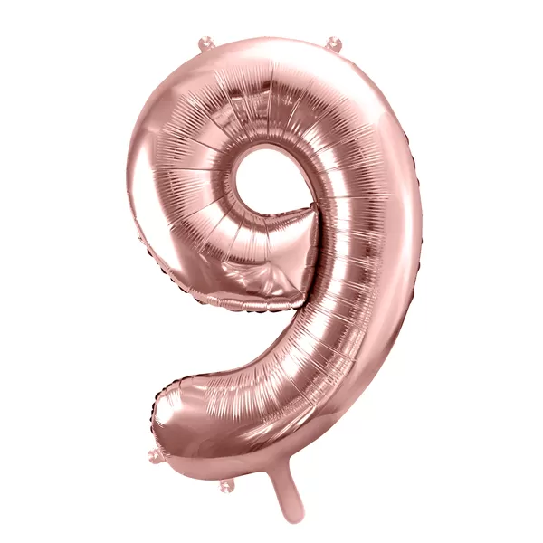 9. szám, fólia lufi, 86 cm, rosegold