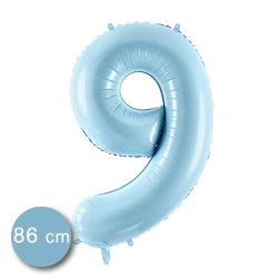 9. szám, fólia lufi, 86 cm, világos kék