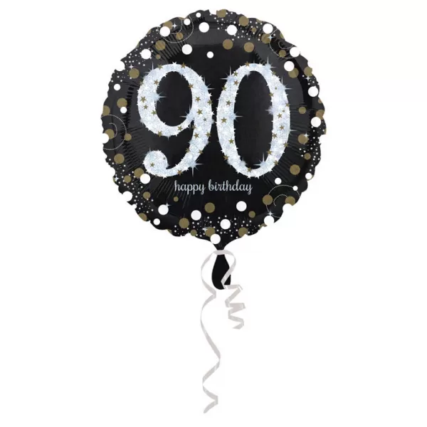 90. évszámos fólia lufi, gömb, HB, fekete