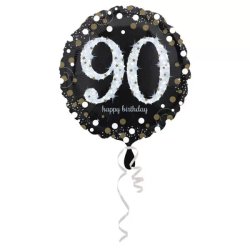 90. évszámos fólia lufi, gömb, HB, fekete