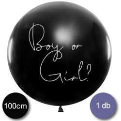 Babaváró latex léggömb, Boy or Girl felirattal,  kék konfettivel, 100 cm