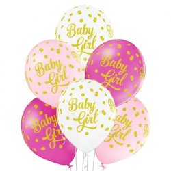Baby Girl latex léggömb,  pöttyös, 6 db/cs