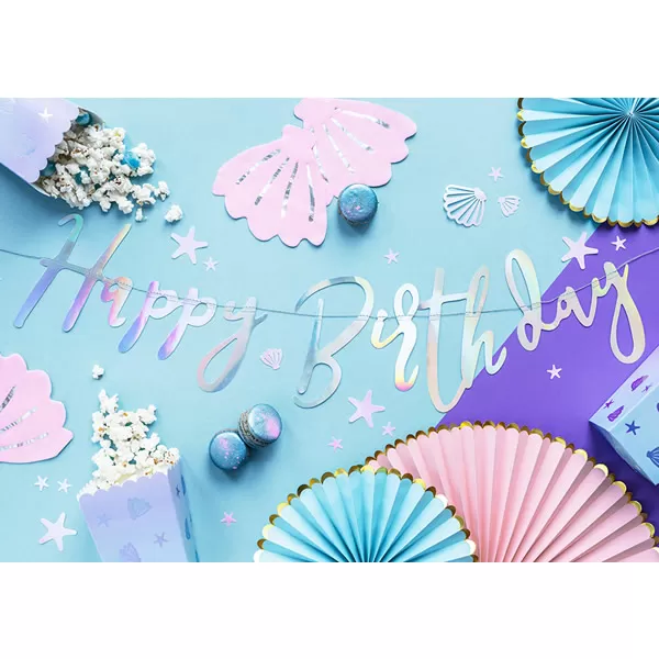 Banner, Happy birthday, gyöngyház, 16.5 cm x 62cm