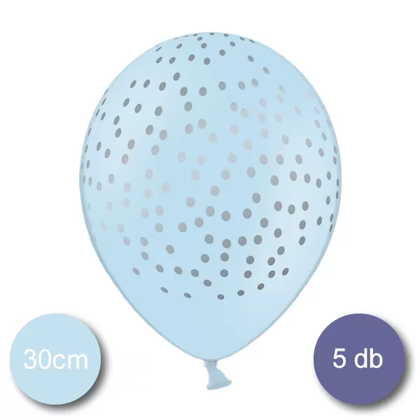 Bébi kék lufi,  ezüst pöttyökkel, 5 db/cs