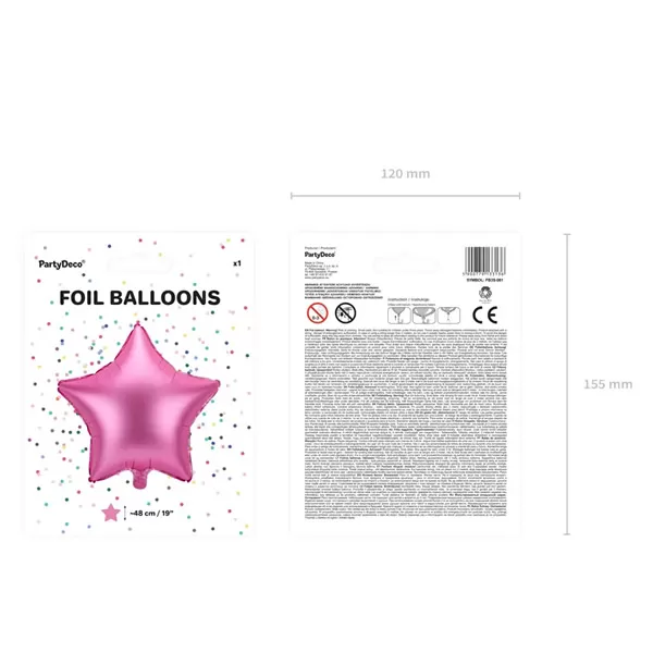 Csillag alakú matt pink fólia lufi,  19
