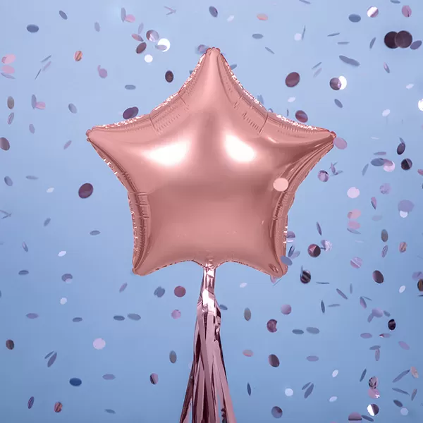 Csillag alakú rosegold fólia lufi, 19