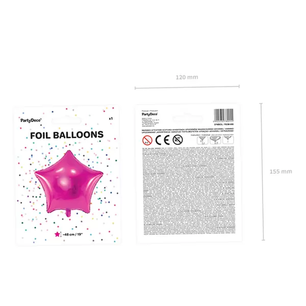Csillag alakú, sötét pink fólia lufi,  19