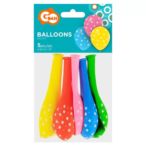 Csillagos latex léggömb, 32cm, vegyes színekben, 5 db/cs