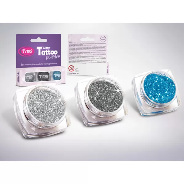 Csillámpor szett 3 x 2,5 ml Ezüst, Acélszürke, Türkizkék