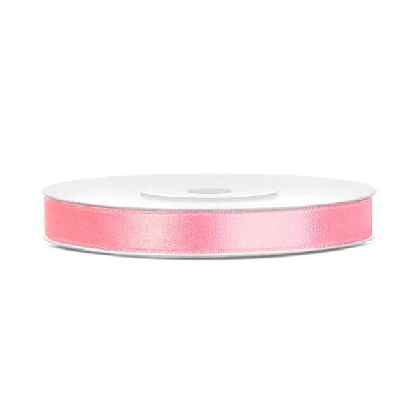 Dekor szaténszalag, világos pink, 6mm/25m