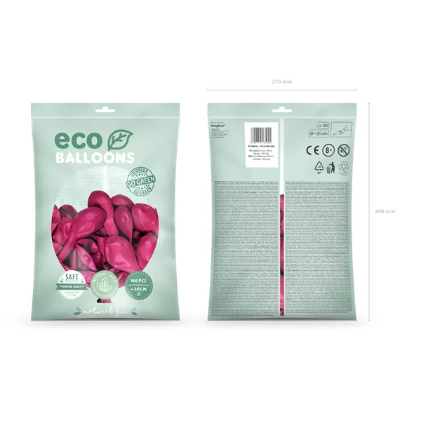 Eco lufi, latex, metál fuxia, d30, 100 db