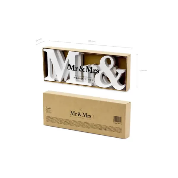 Fából készült Mr & Mrs felirat, fehér, 50x9,5 cm