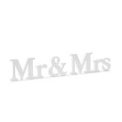 Fából készült Mr & Mrs felirat, fehér, 50x9,5 cm