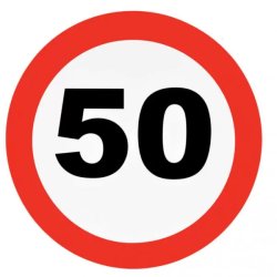 Fali dekor, behajtani tilos tábla, 50. születésnapra