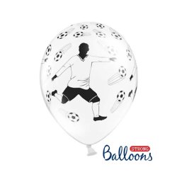 Fehér pasztel lufi, futbalista és labda motivumokkal,  5 db/cs