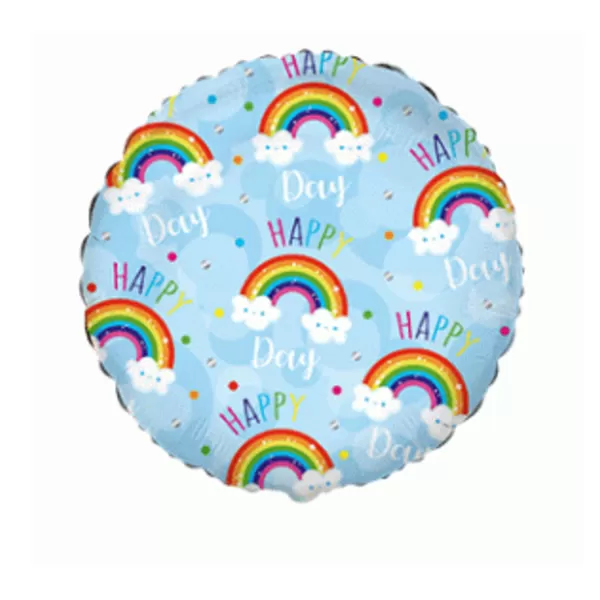 Fólia léggömb, Happy Day, kék szivárvánnyal, 18