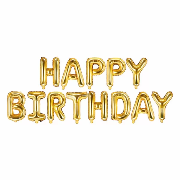 Fólia lufi , Happy Birthday betűk, arany, 340 X 35cm