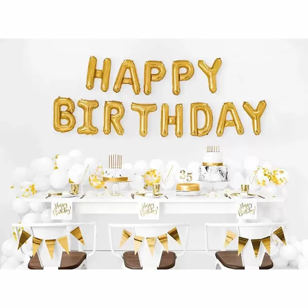 Fólia lufi , Happy Birthday betűk, arany, 340 X 35cm