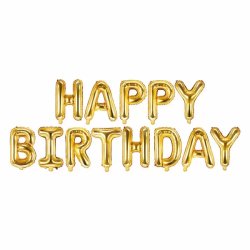 Fólia lufi , Happy Birthday betűk, arany, 340 X 35cm
