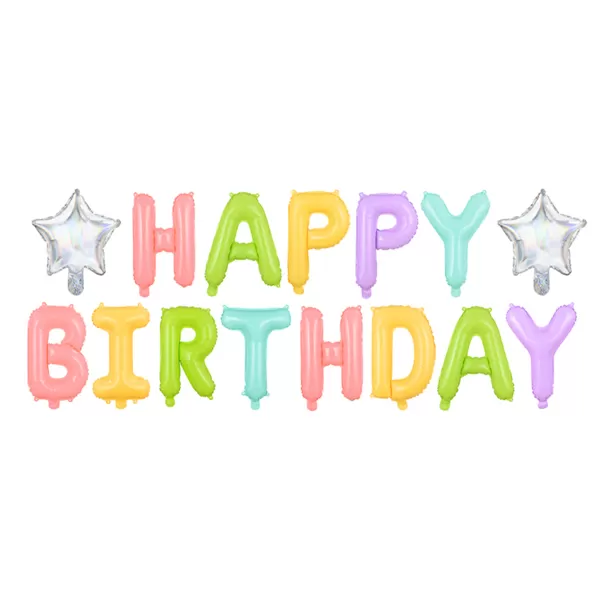 Fólia lufi , Happy Birthday betűk, mix 395*35 cm