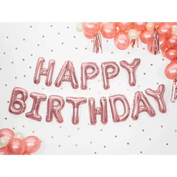 Fólia lufi , Happy Birthday betűk, rose gold, 340*35 cm
