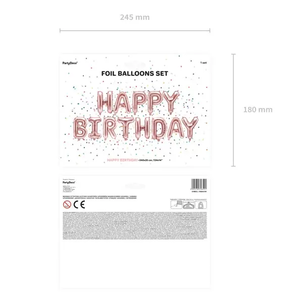 Fólia lufi , Happy Birthday betűk, rose gold, 340*35 cm