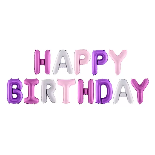 Fólia lufi , Happy Birthday betűk, szivárványos 340x35