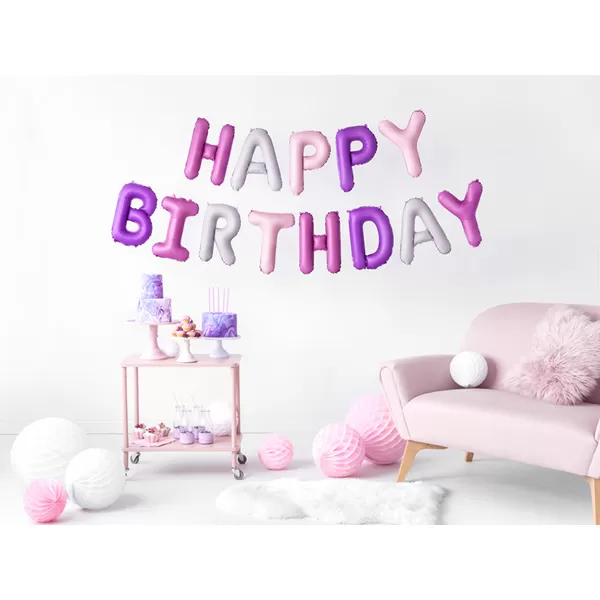 Fólia lufi , Happy Birthday betűk, szivárványos 340x35