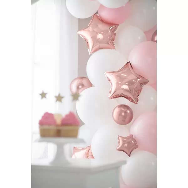 Fólia lufi 12 cm, rosegold, csillag, 25 db/cs