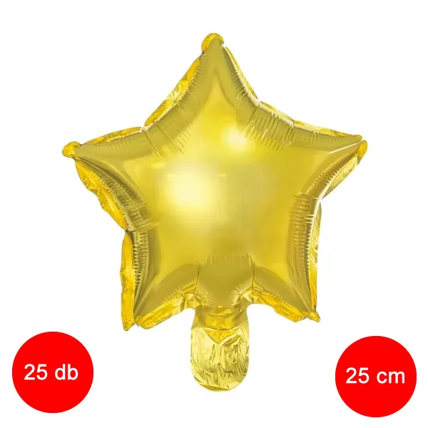 Fólia lufi 25 cm, arany, csillag, 25 db/cs