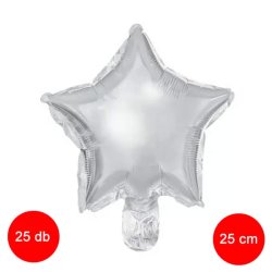 Fólia lufi 25 cm, ezüst, csillag, 25 db/cs