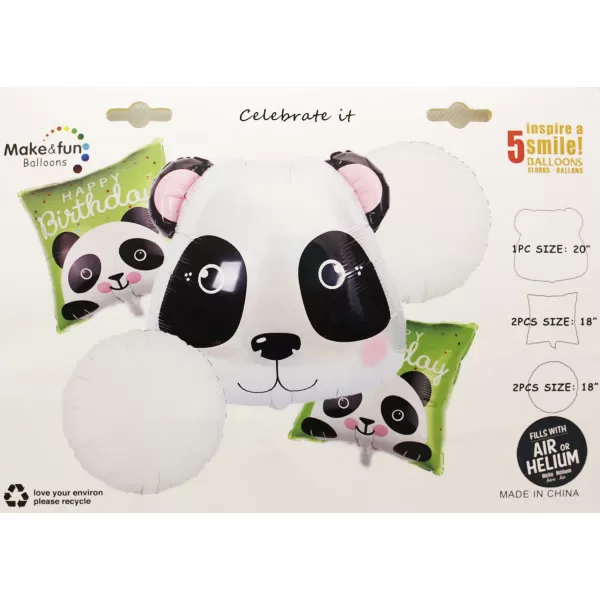 Fólia lufi csomag, Happy Birthday, pandás, 5 db/cs