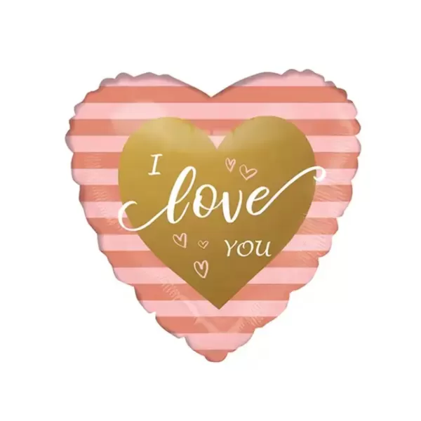 Fólia lufi,   szív, I love You,  pink csíkos, 45 cm