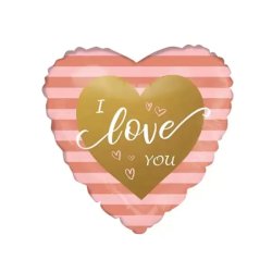 Fólia lufi,   szív, I love You,  pink csíkos, 45 cm