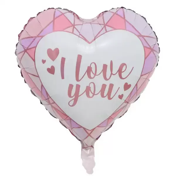 Fólia lufi,   szív, I love You,  pink mozaikos, 45 cm