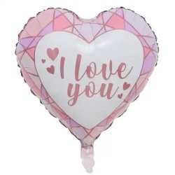 Fólia lufi,   szív, I love You,  pink mozaikos, 45 cm