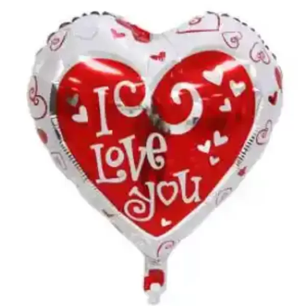 Fólia lufi,   szív, I love You, fehér, keretes, 45 cm