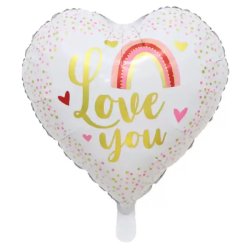 Fólia lufi,   szív, I love You, fehér, pink szivárványos, 45 cm