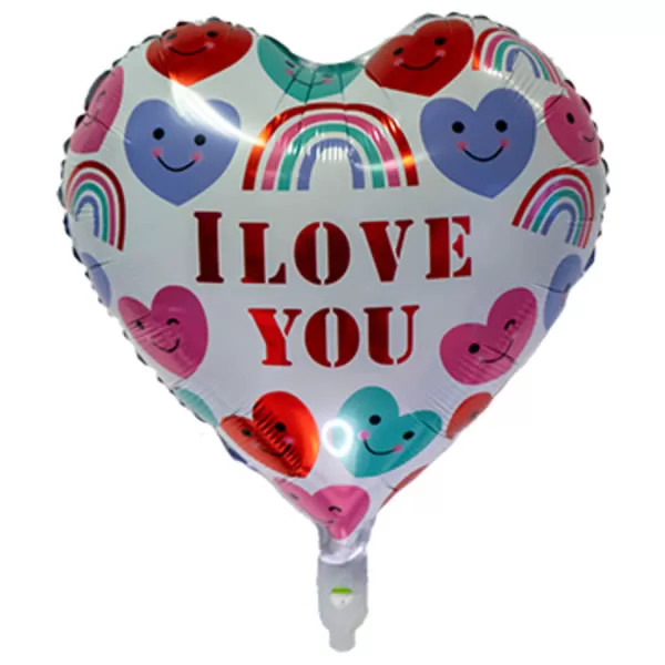 Fólia lufi,   szív, I Love You, fehér, szívekkel  45 cm
