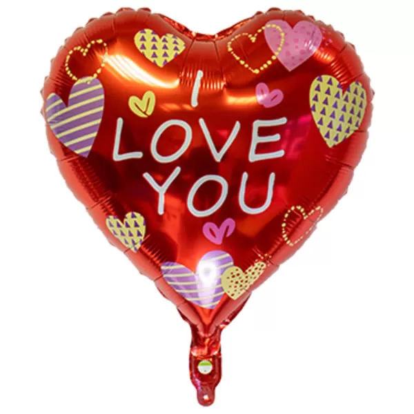 Fólia lufi,   szív, I love You, piros,  szívekkel, 45 cm