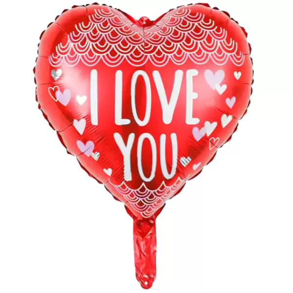 Fólia lufi,   szív, I love You, piros, csipkéss, 45 cm