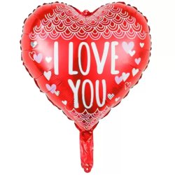 Fólia lufi,   szív, I love You, piros, csipkéss, 45 cm