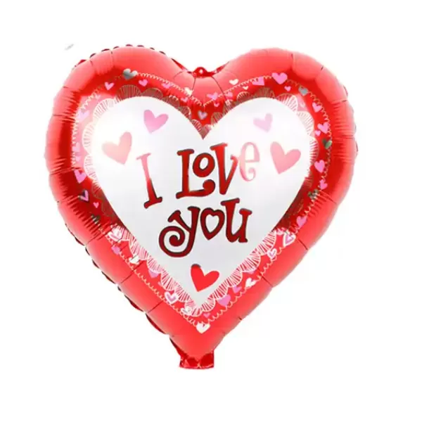 Fólia lufi,  szív, I love You, piros, keretes, 45 cm