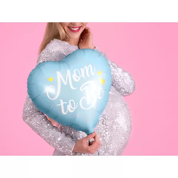 Fólia lufi, 35cm, szív alakú, kék, Mom to Be