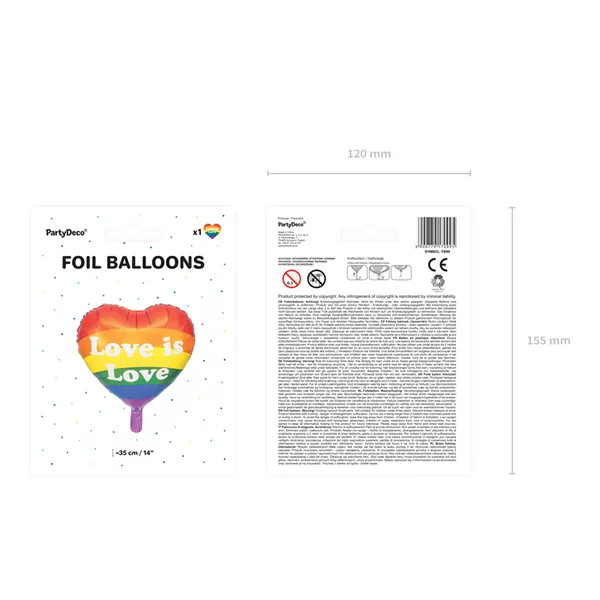 Fólia lufi, 35cm, szív alakú, Love is Love